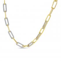 14K Yellow Gold Alternating Diamond Link Paper Clip Necklace