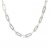 14K White Gold Alternating Diamond Link Paper Clip Necklace