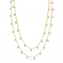 14K Yellow Gold Double Chain Dashing Diamonds Necklace