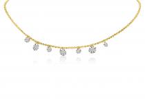 14K Yellow Gold Dashing Diamond 7 stone Diamond By the Yard 18 in Necklace