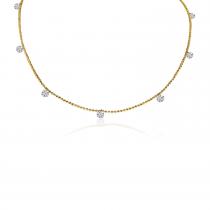 14K Yellow Gold 7 Diamond .70 ct Dashing Diamond 18 inch Bead Chain Necklace