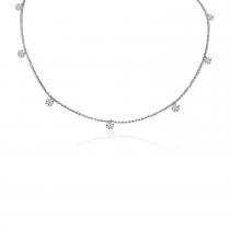 14K White Gold 7 Diamond .70 ct Dashing Diamond 18 inch Bead Chain Necklace