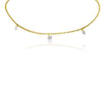 14K Yellow Gold 3 Diamond .30 ct Dashing Diamond 18 inch Cable Chain Necklace