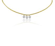 14K Yellow Gold 3 Diamond .45 ct Dashing Diamond 18 inch Cable Chain Necklace