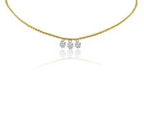 14K Yellow Gold Dashing Diamond 3 Stone Cable Chain Necklace