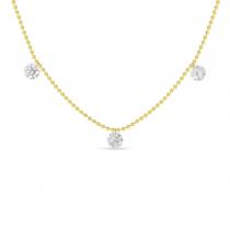 14K Yellow Gold 3 Diamond .75 ct Dashing Diamond 18 inch Bead Chain Necklace