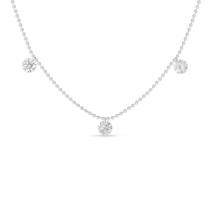 14K White Gold 3 Diamond .75 ct Dashing Diamond 18 inch Bead Chain Necklace