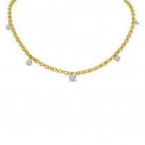 14K Yellow Gold 5 Diamond .79 ct Dashing Diamond 18 inch Rolo Chain Necklace