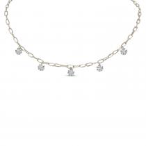 14K White Gold Dashing Diamond 5 Stone Lightweight Link Necklace