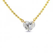 14K Yellow Gold .48 ct Single Heart Dashing Diamond 18 inch Bead Necklace