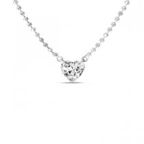 14K White Gold .34 ct Single Heart Dashing Diamond 18 inch Bead Necklace