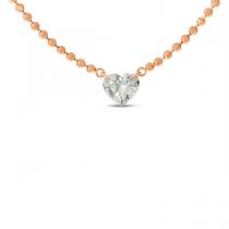 14K Rose Gold .35 ct Single Heart Dashing Diamond 18 inch Bead Necklace