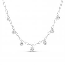 14K White Gold Graduated Dashing Diamond Paperclip Chain Necklace