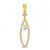 14K Yellow Gold Dashing Diamond Long Oval Dangle Pendant