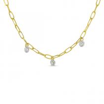 14K Yellow Gold 3 Diamond Dashing Diamond Lightweight Link Necklace