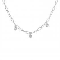 14K White Gold 3 Diamond Dashing Diamond Lightweight Link Necklace