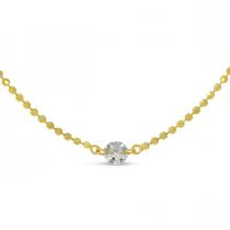 14K Yellow Gold Single .10 ct Double Pierced Dashing Diamond 18 inch Bead Chain Necklace