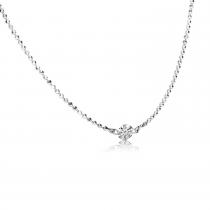 14K White Gold Single .10 ct Double Pierced Dashing Diamond 18 inch Bead Chain Necklace