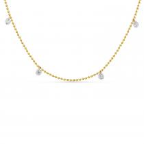 14K Yellow Gold 4 Diamond Dashing Diamond Bead Chain 18 inch Necklace