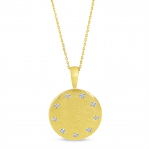 14K Yellow Gold Brushed Diamond Disc Pendant