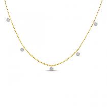 14K Yellow Gold 5 Diamond .75 ct Dashing Diamond 18 inch Bead Chain Necklace