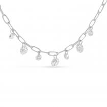 14K White Gold Dashing Diamond 7-Stone 18 inch Link Necklace