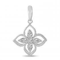 14K White Gold Diamond Floral Millgrain Pendant