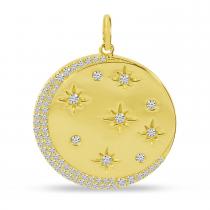 14K Yellow Gold Diamond Star Disc Pendant