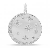 14K White Gold Diamond Star Disc Pendant