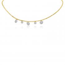 14K Yellow Gold Five Diamond 1.05 ct Dashing Diamond 18 inch Bead Chain Necklace