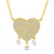 14K Yellow Gold Dashing Diamond Heart Necklace