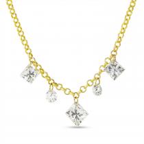 14K Yellow Gold Dashing Diamond Fancy Princess and Round Diamonds Cable Chain Necklace