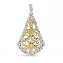 14K Two Tone Gold Diamond Millgrain Pendant