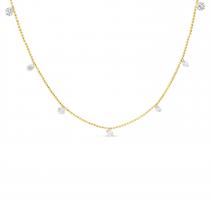 14K Yellow Gold 7 Diamond 1.05 ct Dashing Diamond 18 inch Bead Chain Necklace