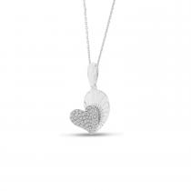 14K White Gold Diamond Textured Heart Pendant