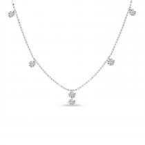 14K White Gold 6 Diamond .90 ct Dashing Diamond 18 inch Bead Chain Necklace