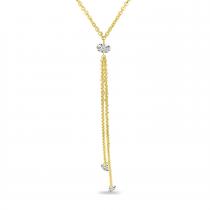 14K Yellow Gold Dashing Diamonds Double Dangle 18 inch Cable Chain Necklace