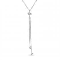 14K White Gold .31 ct Double Lariat Dangle Diamond Dashing 18 in Cable Chain Necklace