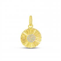 14K Yellow Gold Diamond Textured Disc Pendant