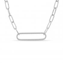 14K White Gold Large Diamond Paperclip Link Necklace