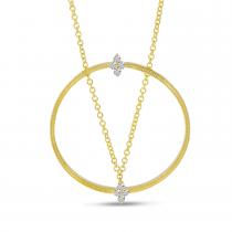 14K Yellow Gold Millgrain Diamond Circle Necklace