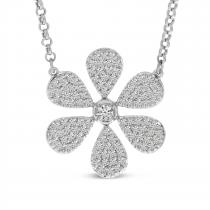 14K White Gold Large Diamond Flower Necklace