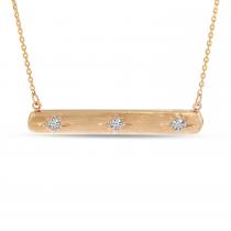 14K Rose Gold 3 Diamond Brushed Gold Bar Necklace