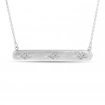 14K White Gold 3 Diamond Brushed Gold Bar Necklace