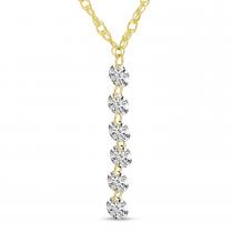 14K Yellow Gold Dashing Diamond 6-Stone Pierced Dangle Diamond 18 inch Necklace