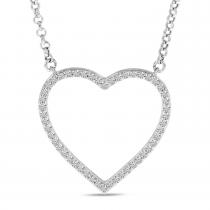 14K White Gold Diamond Open Classic Heart Necklace