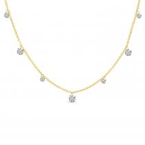 14K Yellow Gold Seven Dashing Diamond Choker with Extender Cable Necklace