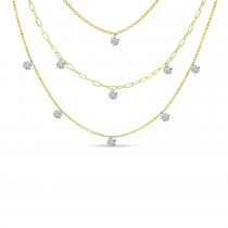 14K Yellow Gold Triple Strand Dashing Diamonds Multi-Chain Necklace