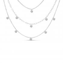 14K White Gold Triple Strand Dashing Diamonds Multi-Chain Necklace