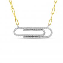 14K Two Tone Gold Diamond Classic Paperclip Necklace